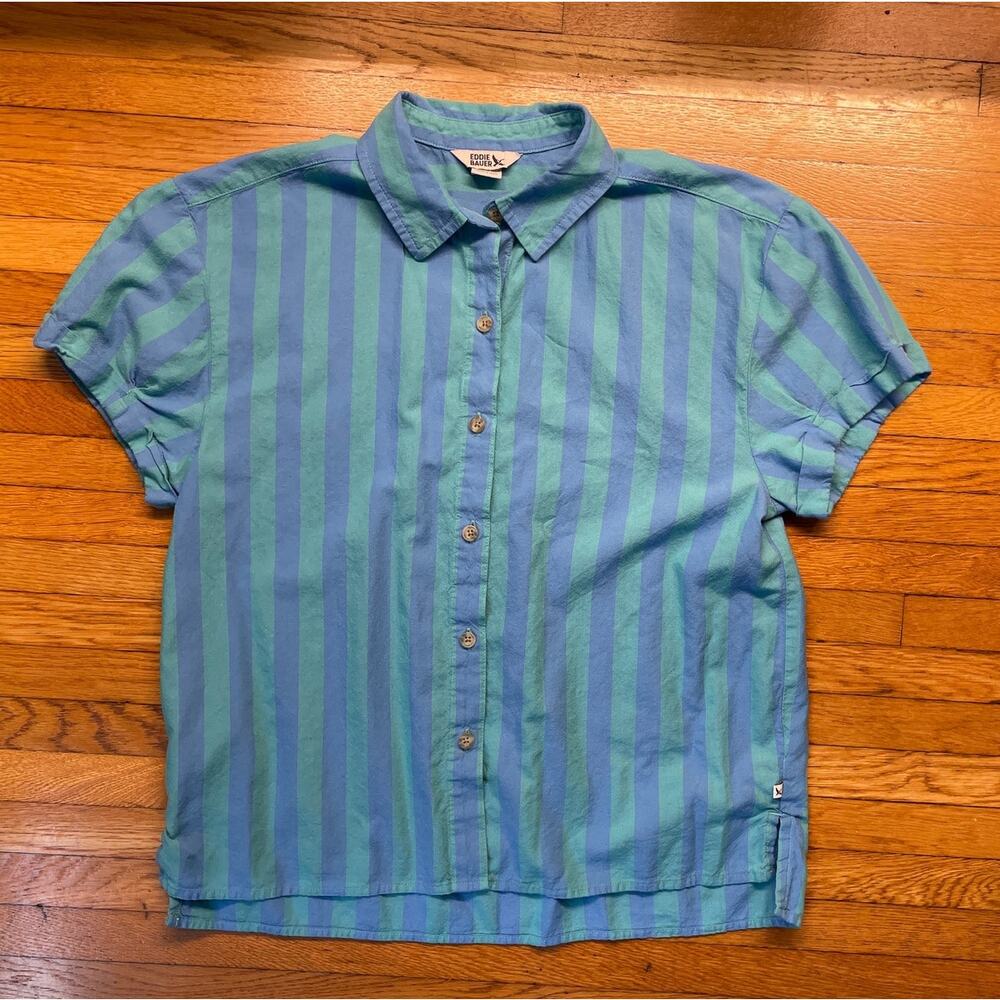 Eddie Bauer Button Down Camp Style Shirt Blue/Green Size XS EUC
